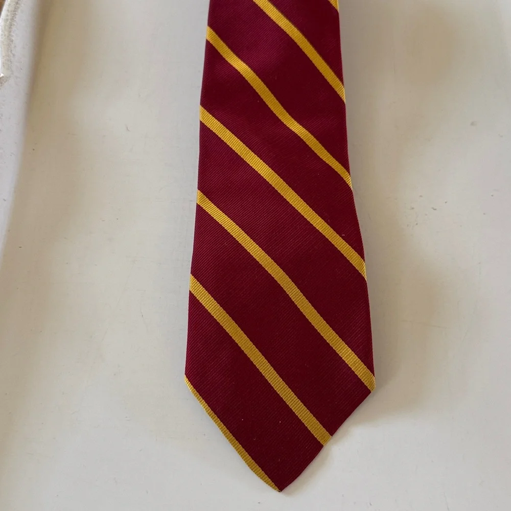 Brooks Brothers Makers Silk Maroon and Gold Striped Tie - Woven in England